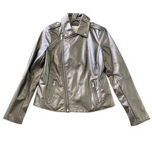 Bagatelle Collection NWT silver faux leather moto jacket